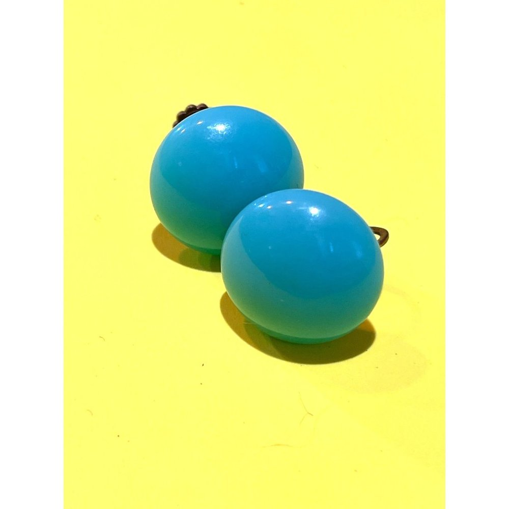 Retro Round Sky Blue Micheileu Screw Earrings GrandMillenial Vintage Jewelry
